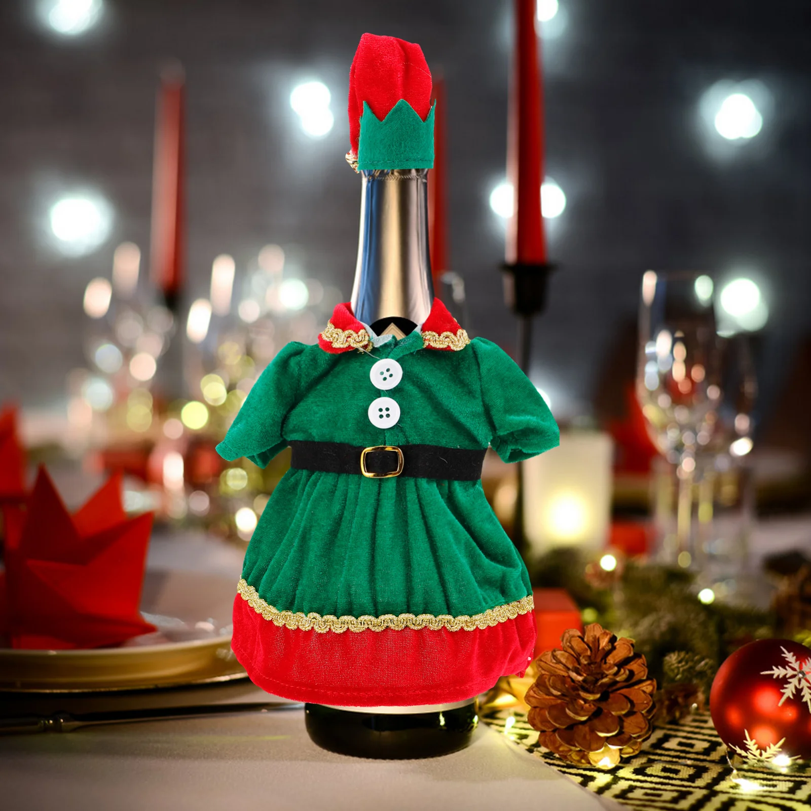 

2pcs Elf Wine Bottle Cover Non-Woven Fabric Christmas Decoration Reusable Bottle Sleeve Xmas Party Props Wine Accessory