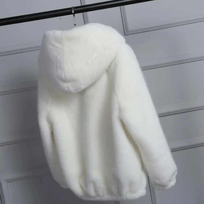 2022 Women's Jacket Fur Hooded Soft White Grey Pink Rabbit Imitation Lady Artificial Fur Outcoat Winter Grass Mink Faux Fur Coat