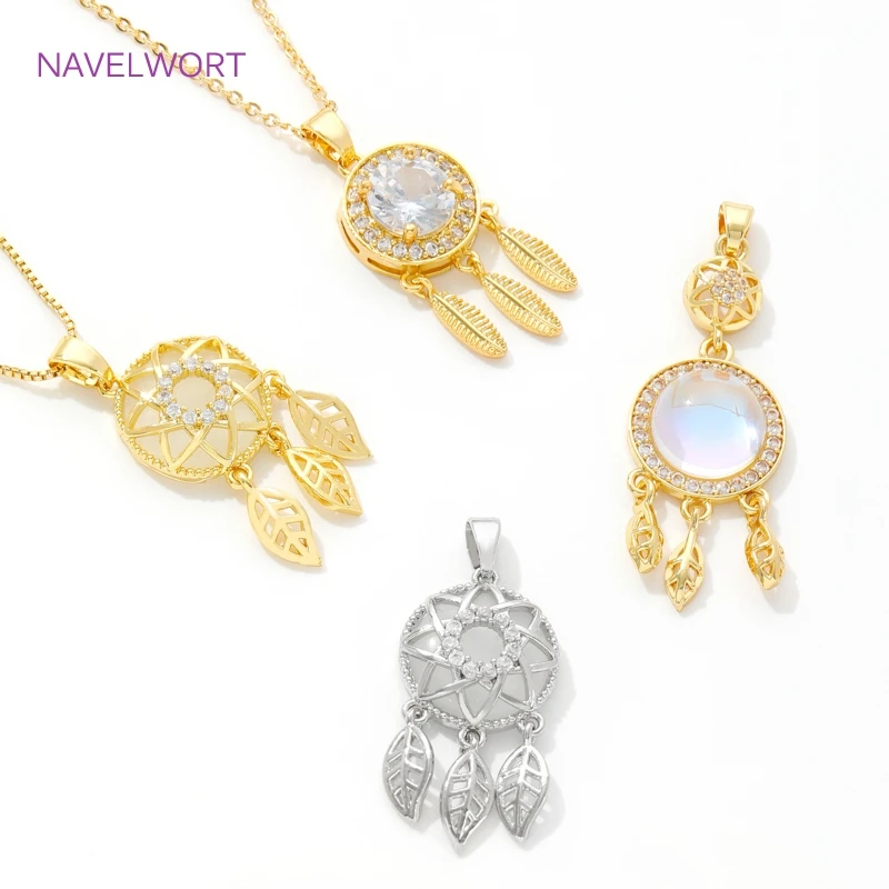 Trendy 18K Gold Plated Brass With Zircon Dream Catcher Charm Pendant For Necklace Jewelry Making Supplies DIY Accessories