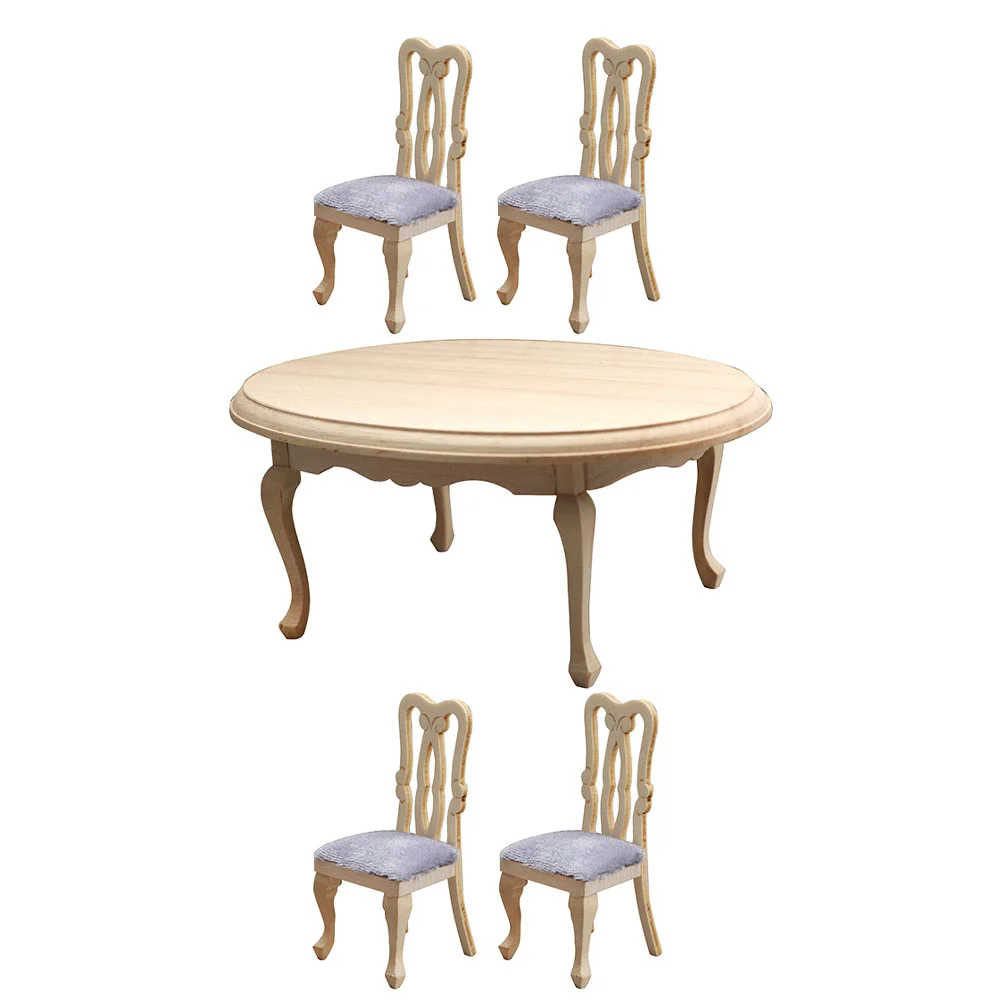 Small Table and Chairs Simulated Dining Child Kids Wooden Miniature Furniture Decor