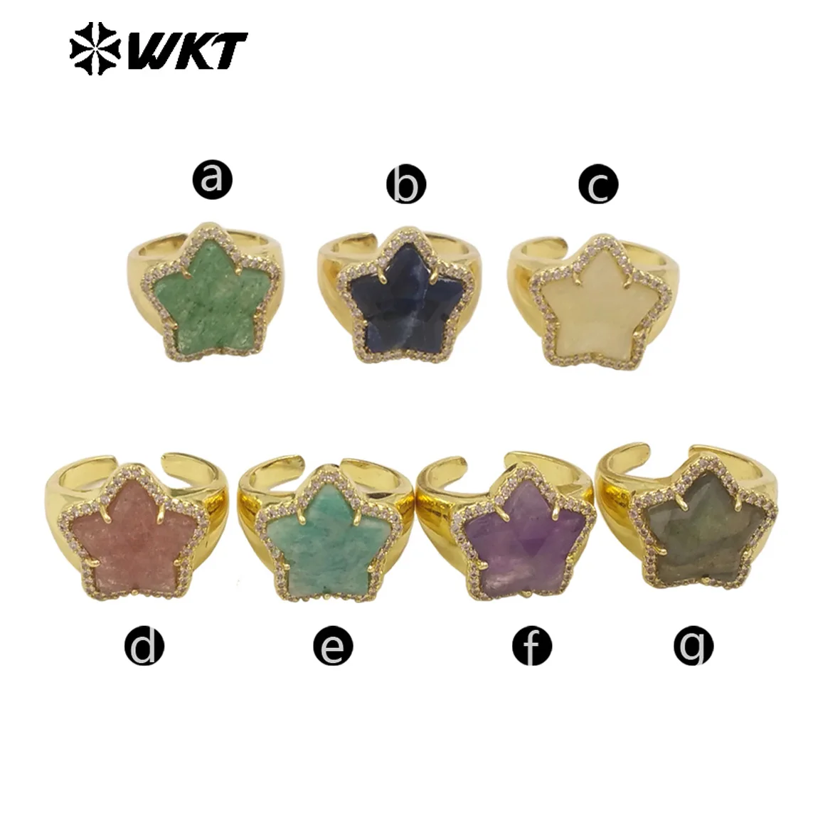 WT-R558 Squisito zircone pavimentato e placcato oro 18 carati Anello colorato speciale a forma di stella per le donne Accessorio quotidiano raffinato