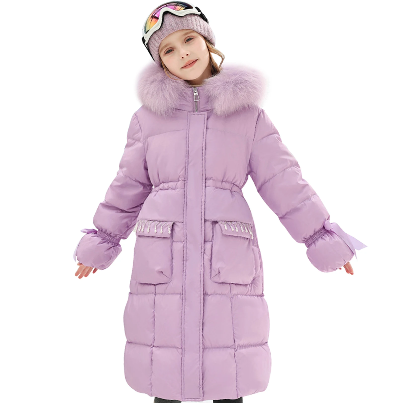 

Long-Style Girls' Puffer Coat,Fur Hood Warm Children's Quilted Jacket,Windproof Kids Down Cotton Parka,Teenagers Winter Outfits