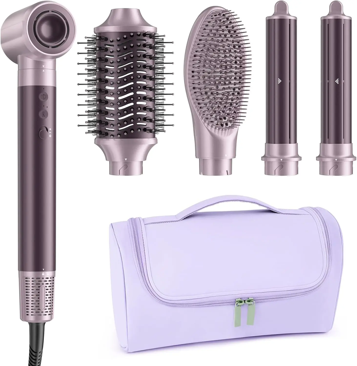 

Dual Voltage Travel Hair Dryer Brush - 5-in-1 Air Styler with Anti-Frizz, Compact Design & Travel Bag for Worldwide Use