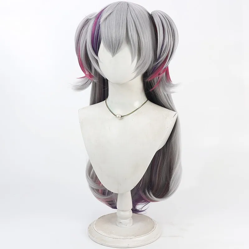 NIJISANJI Vtuber 젠더벤드 푸와 미나토 크로스드레싱 코스프레 가발, 탈부착 가능한 포니테일