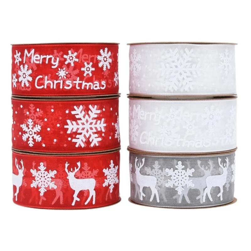 36Yard Christmas Themed Polyester Ribbons 25mm Wrapping Ribbons for Bows Making B03D