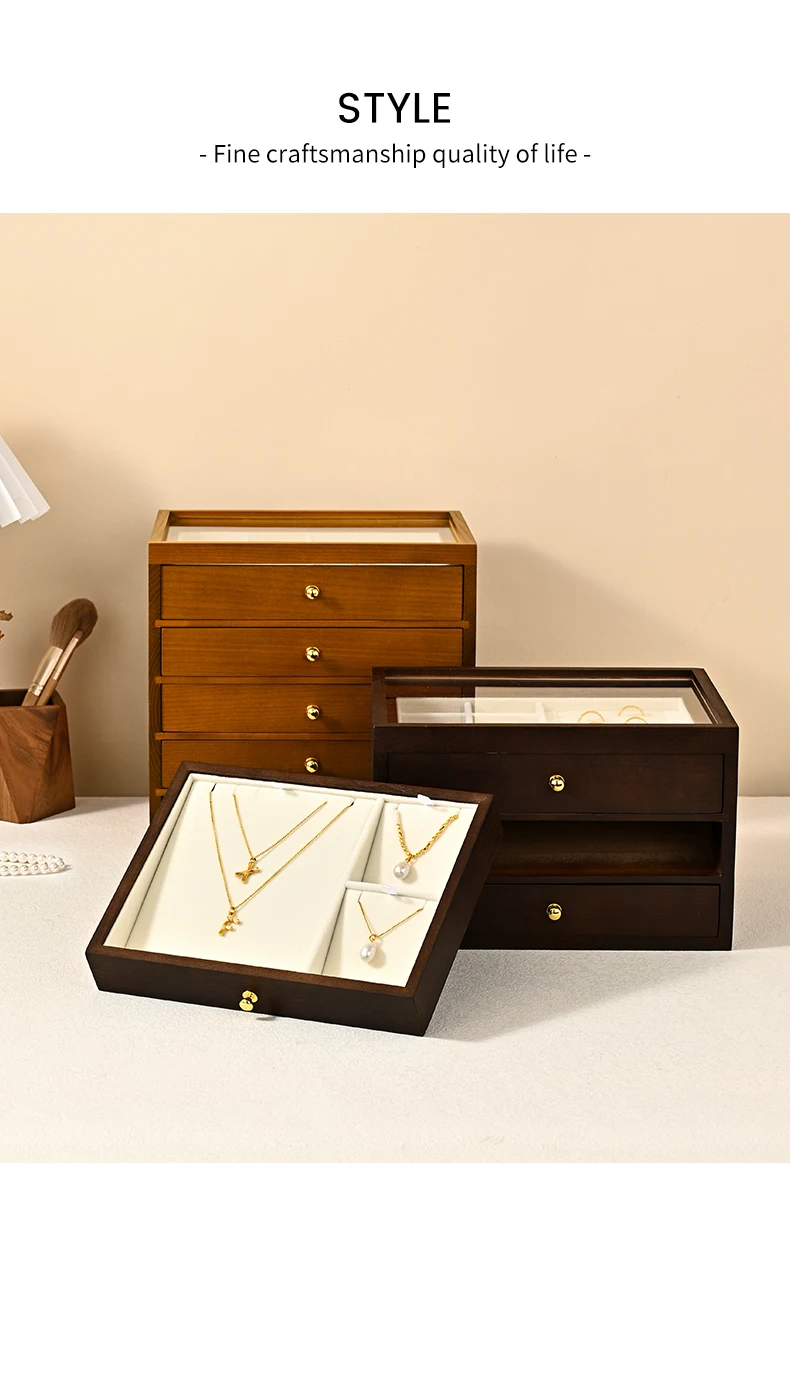 Oirlv Holz-Schmuckbox mit mehreren Schubladen, Schmuck-Organizer für Ringe, Ohrringe, Armbänder, Anhänger, multifunktionale Schmuckaufbewahrungsbox – Detail 14