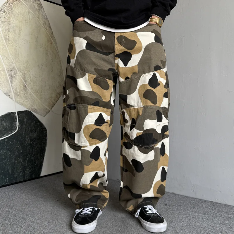 

Casual Rascal Handsome Heavy duty Outdoor Camouflage Work Pants Men's Straight Tube Loose High Street Y2K Wide Leg Pants