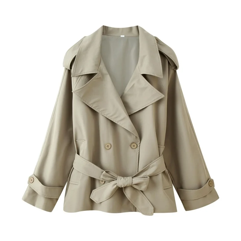 

Women's Spring Casual Lapel Double Breasted Belted Loose Short Trench Coat, Versatile for Daily Outings and Office Commute