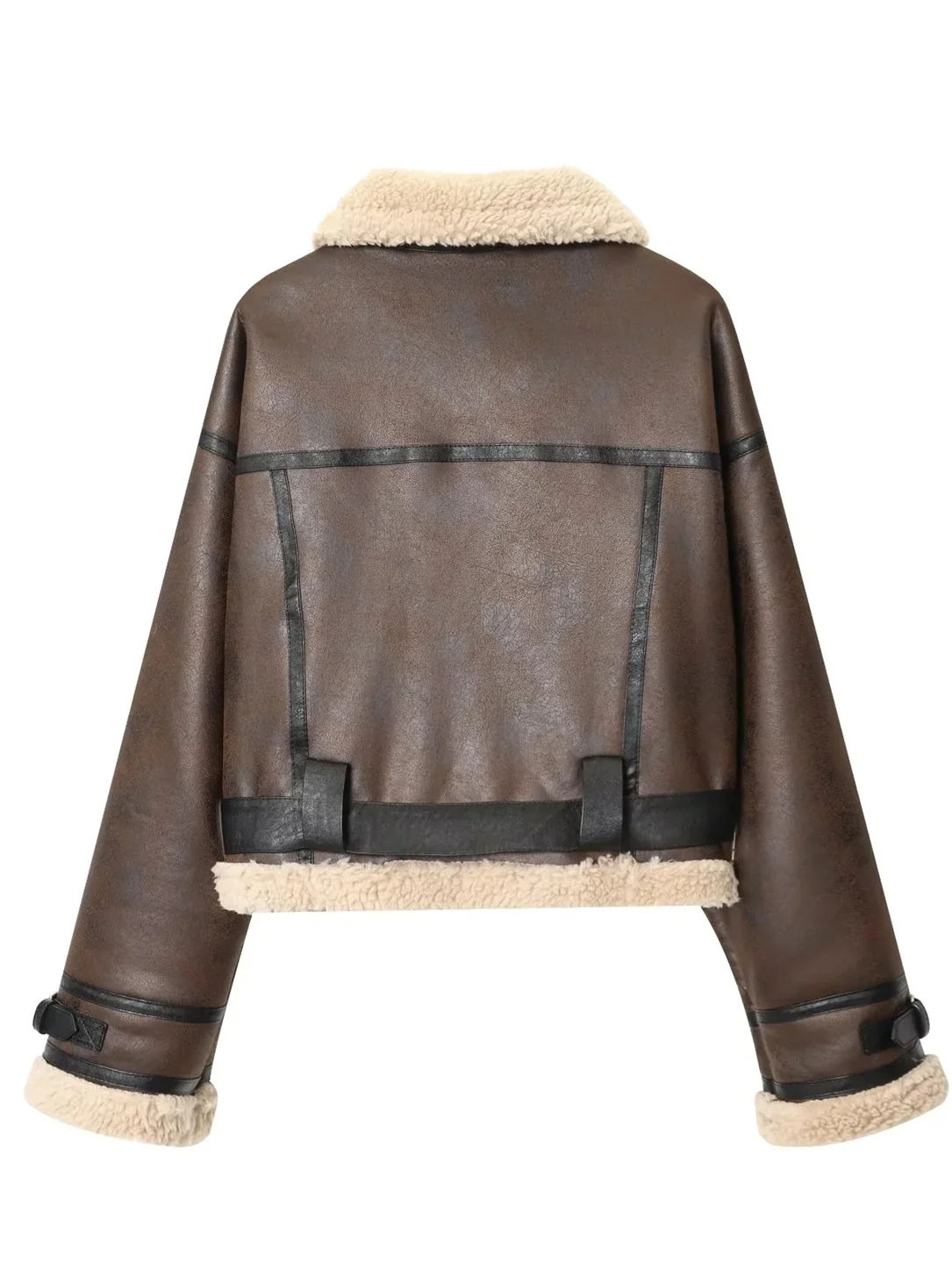 Damska kurtka ze skóry ekologicznej z podszewką, casualowa, jesienno-zimowa, nowa, elegancka odzież robocza, kurtka wierzchnia 837232