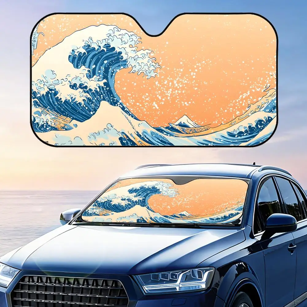 

Солнцезащитный козырек с изображением японской Великой волны, многоразовый, из алюминиевой фольги, для защиты от УФ-излучения и теплоизоляции, накладка на лобовое стекло, солнцезащитный экран