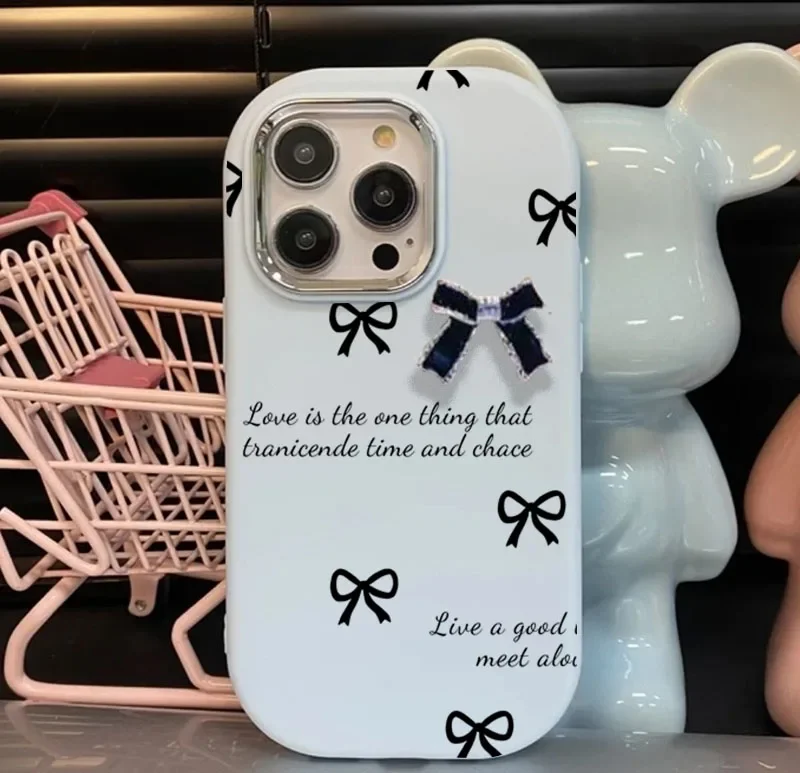 Case For iPhone 16E 16 15 Plus 14 13 12 11 Pro Max X XS XR 7 8 Plus SE 4 cover 3D bowknot Cute Fashion