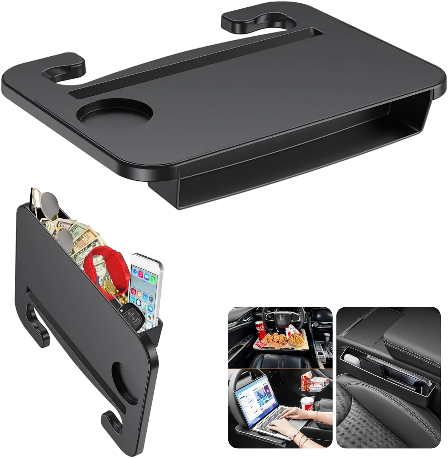 

2-in-1 Steering Wheel Tray Table with Seat Gap Filler Organizer ,Car Food Tray for Driver ,Car Tray for Laptop & Eating