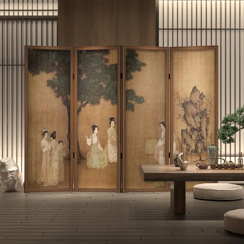 New Chinese classical women's screen partition living room entrance tea room hotel entry blocking Chinese style solid wood foldi