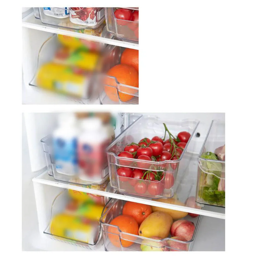 

30x30x10cm Plastic Transparent Food Storage Box Refrigerator Crisper Stackable Kitchen Container Arc Shape Opener Convenient