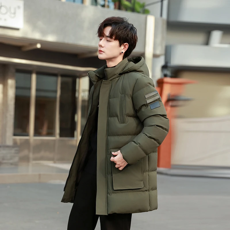 

Пальто, модная мужская толстая теплая парка средней длины, повседневная мужская куртка с капюшоном, парки со съемным капюшоном и несколькими карманами, большие размеры