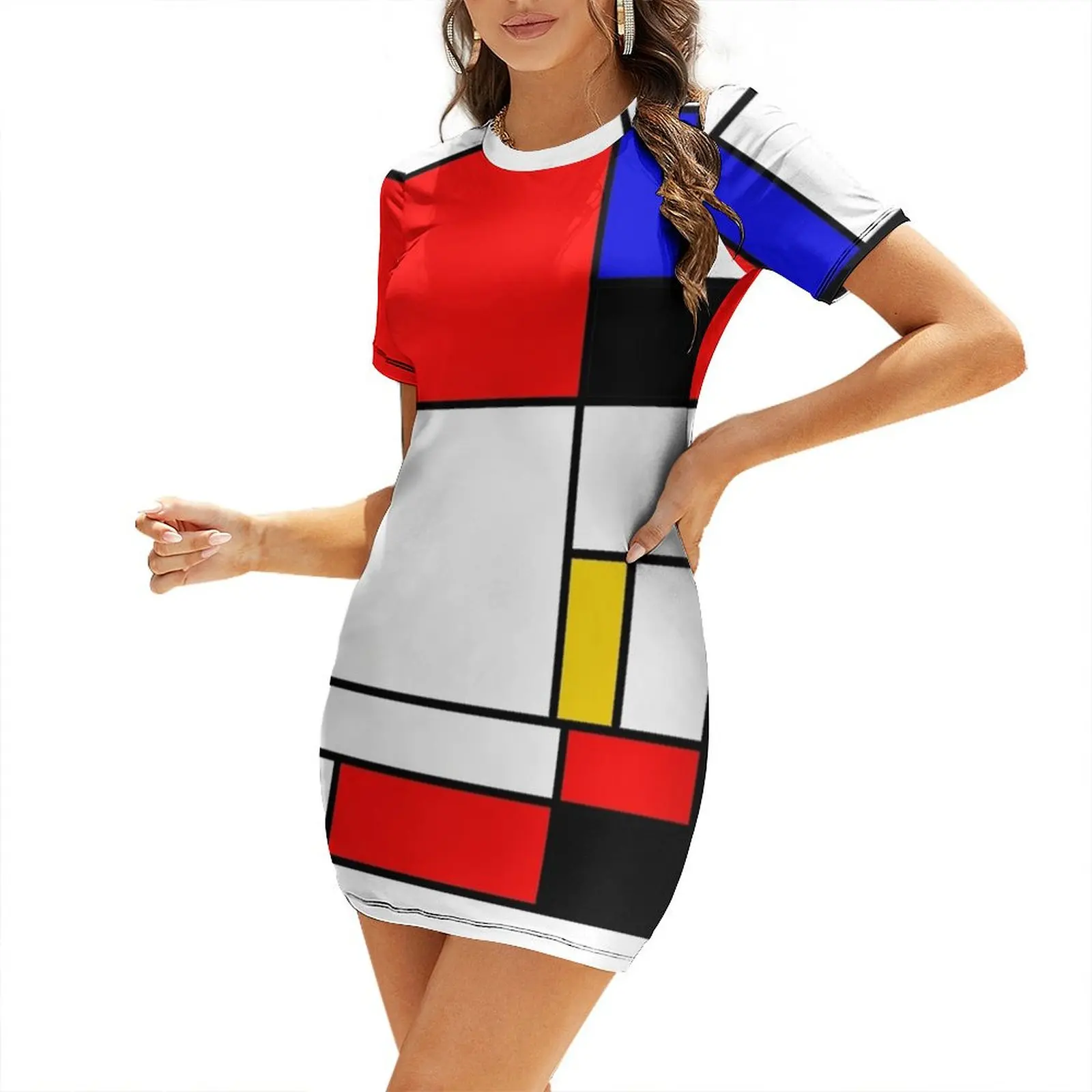 

Bauhouse Mondrian Style Short Sleeved Dress ceremony dresses summer woman dress 2025 prom dress summer dresses womens 2025