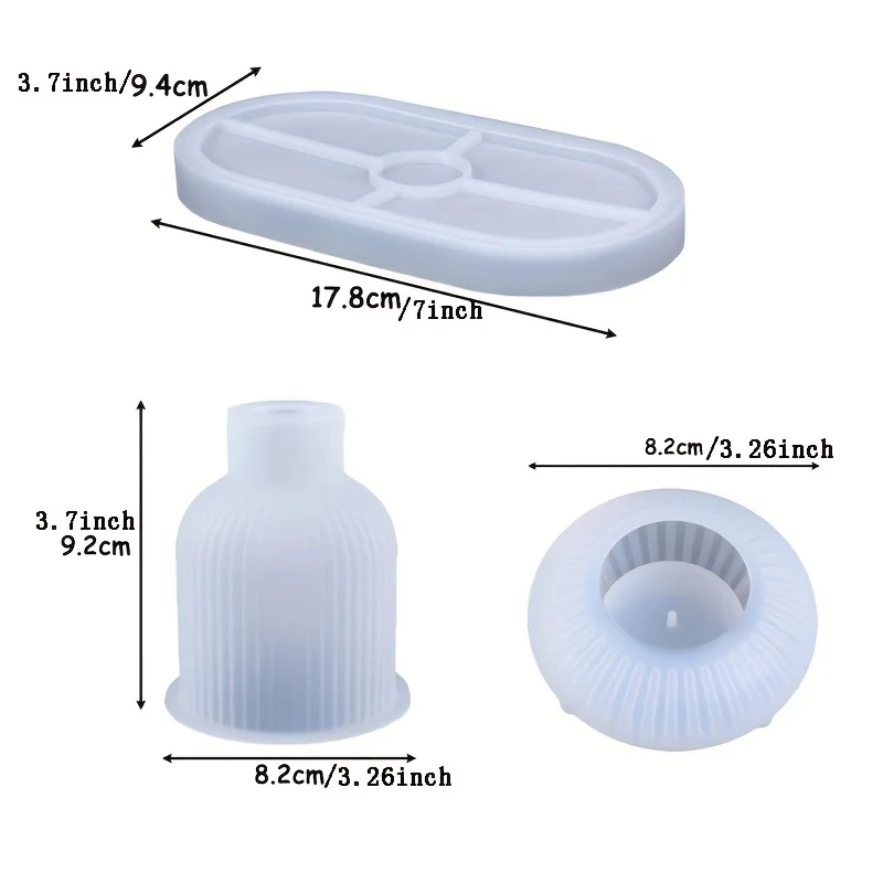 Set aus 3 ovalen Silikonformen, geeignet für Resin-Gießen und Kerzenherstellung, zum Erstellen Ihrer eigenen gestreiften Blumenvase und Kerzenplatte. – Detail 6