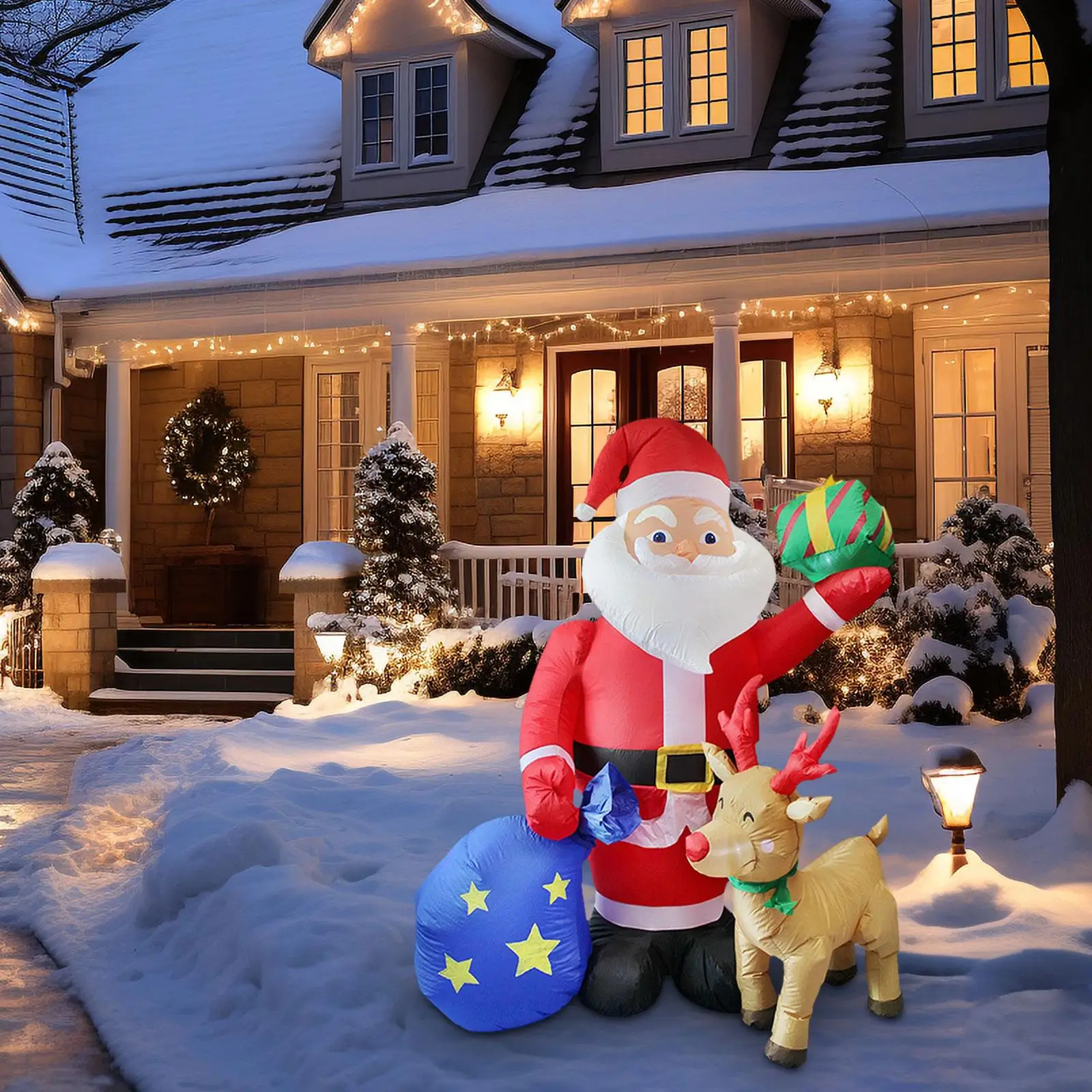 

6 ft/1.83 M Inflatable Santa Claus Festival Gift Home Decor Ornament Christmas Decoration with Light for Lawn Party Patio Yard