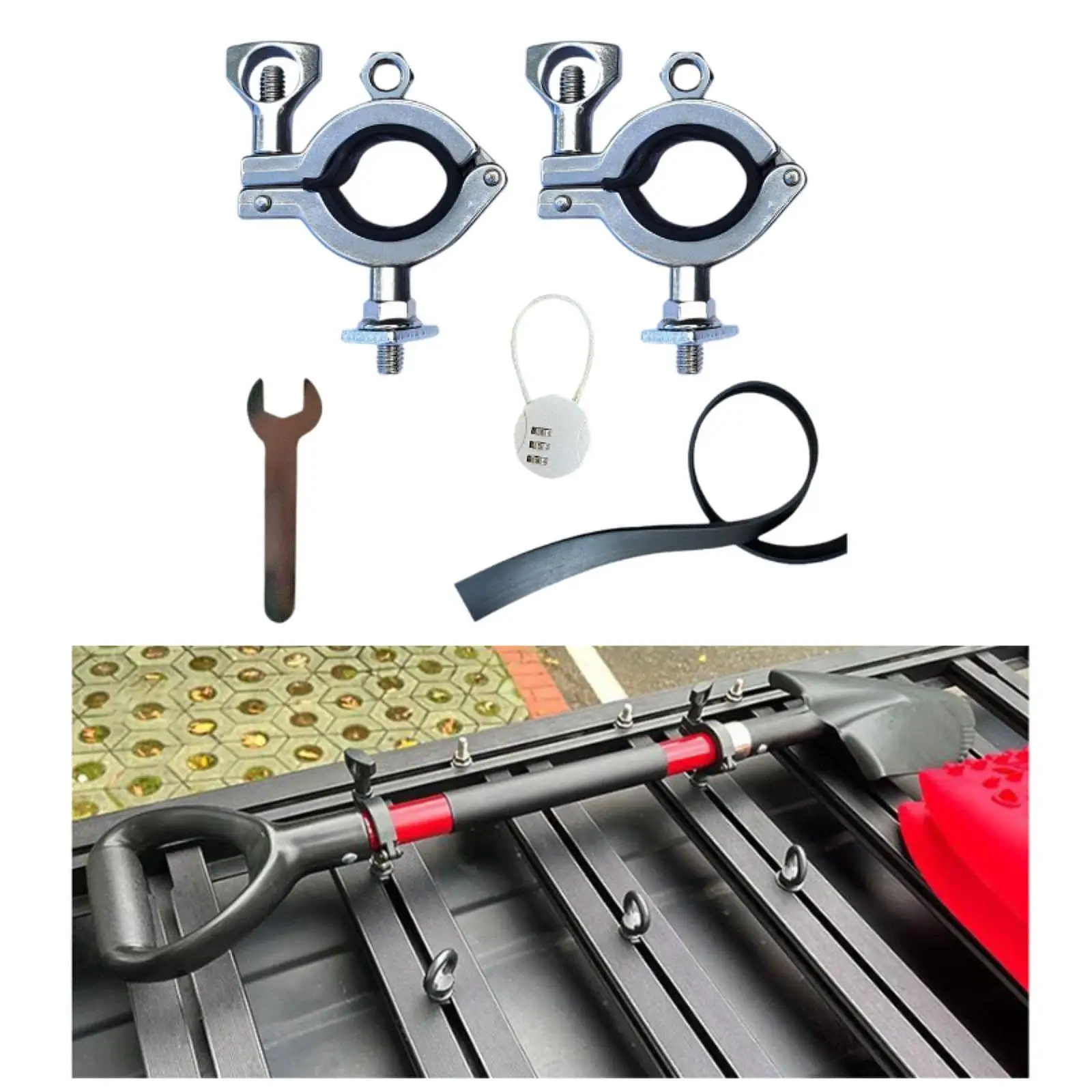 Roof Rack Shovel Mount Universal Stainless Steel Clamp Auto Overlanding Gear Holder for Camping Travel Off Road