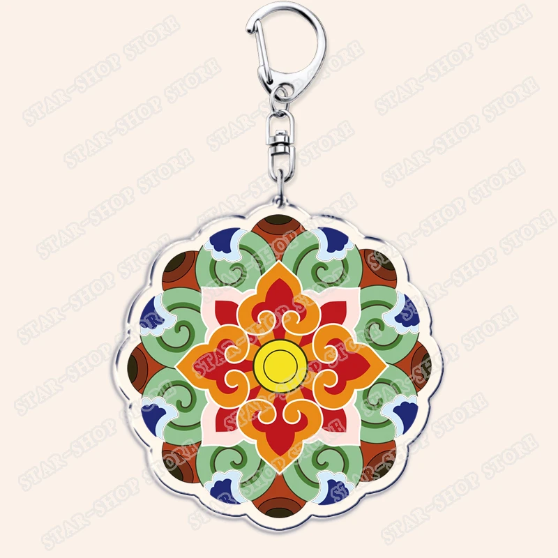 Korean Art Traditional Pattern Dancheong Keychains for Accessories Bag Southkorea Flower Key Chain Ring Fans Gifts Keyrings