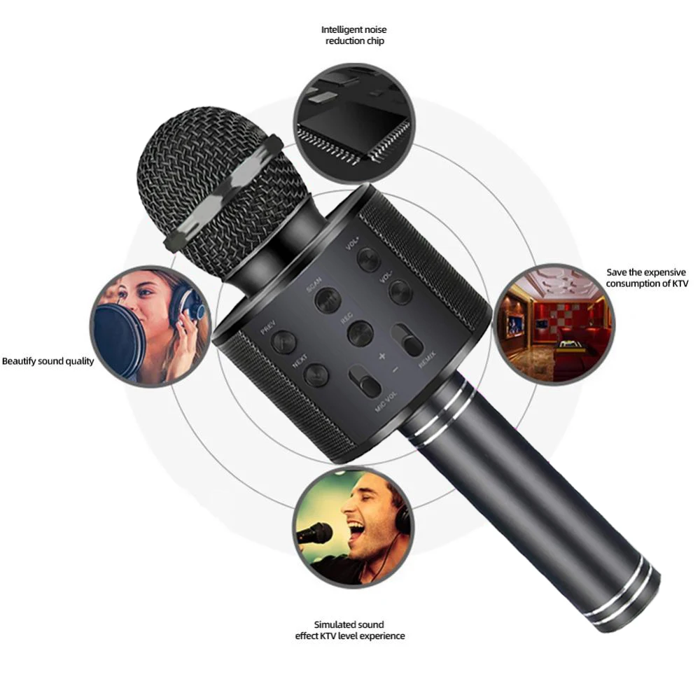 Cute Kids Microphone Wireless Bluetooth Karaoke Microphone for Adults, Toys for Boys Girls Gift for Birthday Party