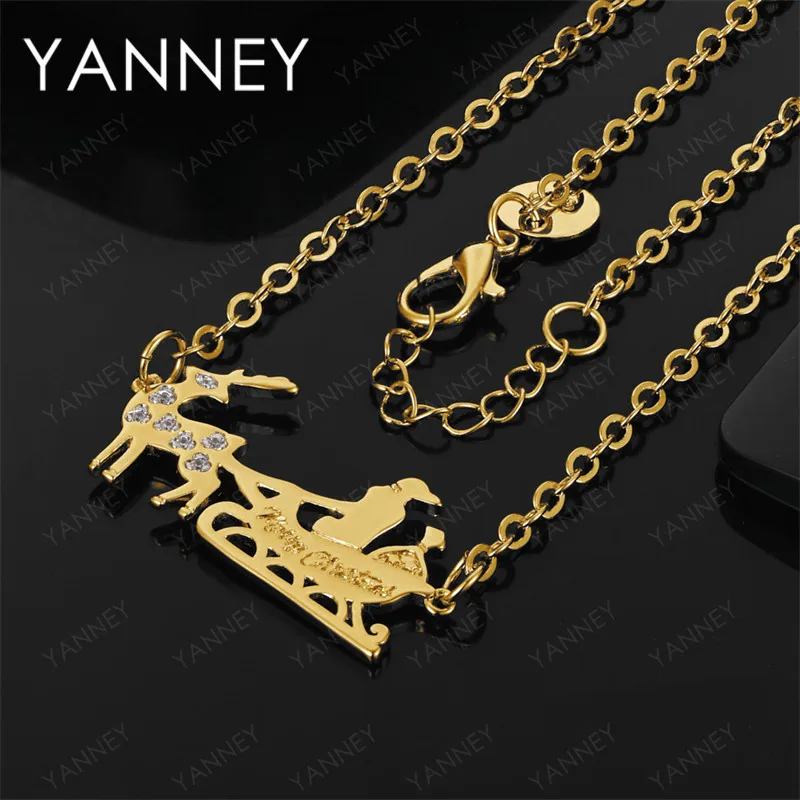 

925 Sterling Silver 18K Gold 16-30 inch Exquisite Zircon Necklace for Ladies - Party Gift Jewelry with Santa Claus and Reindee