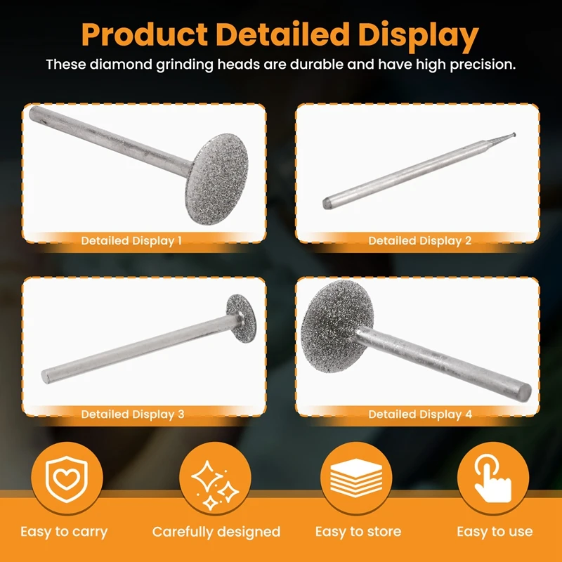 14 шт. алмазные шлифовальные насадки для камня-хвостовик 3/32 дюйма для настройки, высокоточные аксессуары для вращающихся инструментов