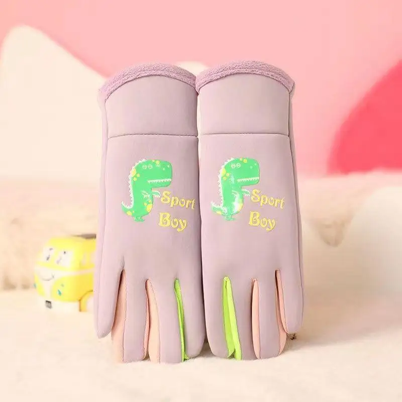 Neue warme Kinderhandschuhe für Herbst und Winter, Cartoon-Dinosaurier-Motiv, für Jungen und Mädchen, Outdoor, Radfahren, winddicht, wasserabweisend
