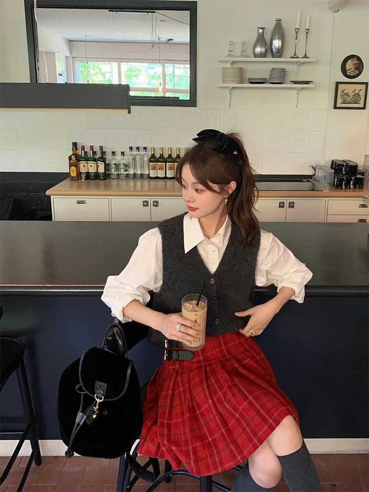 

Американская ретро-юбка в клетку для женщин, новая осенняя юбка в стиле гингем, юбка миди, юбка с завышенной талией в корейском стиле