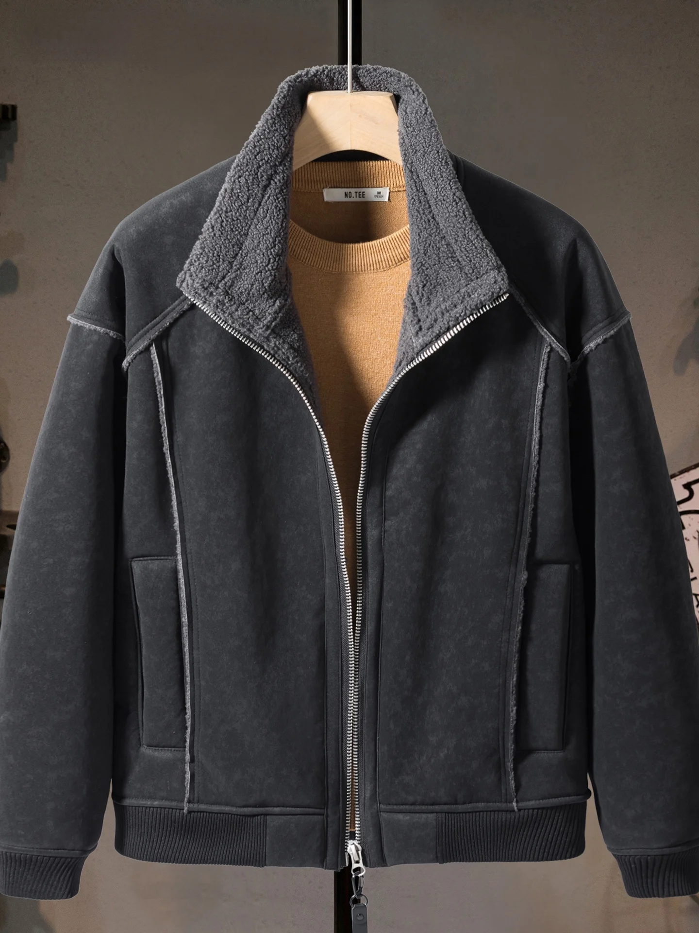 

Мужская зимняя утепленная замшевая куртка: теплая повседневная верхняя одежда в модном американском стиле, рабочая одежда для молодежи, из полиэфирного волокна