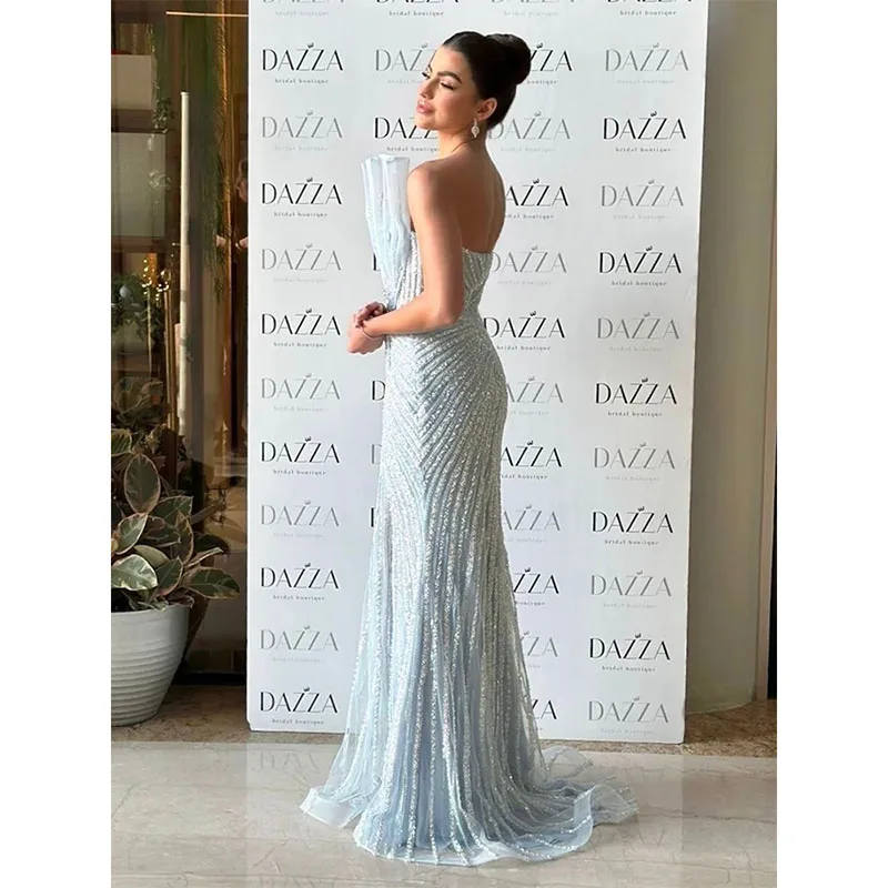 Sexy Mermaid Prom Gowns Women\'s Sequin Beaded Ruffle Party Evening Dress Floor Length Saudi Arabia Special Occasion Gown