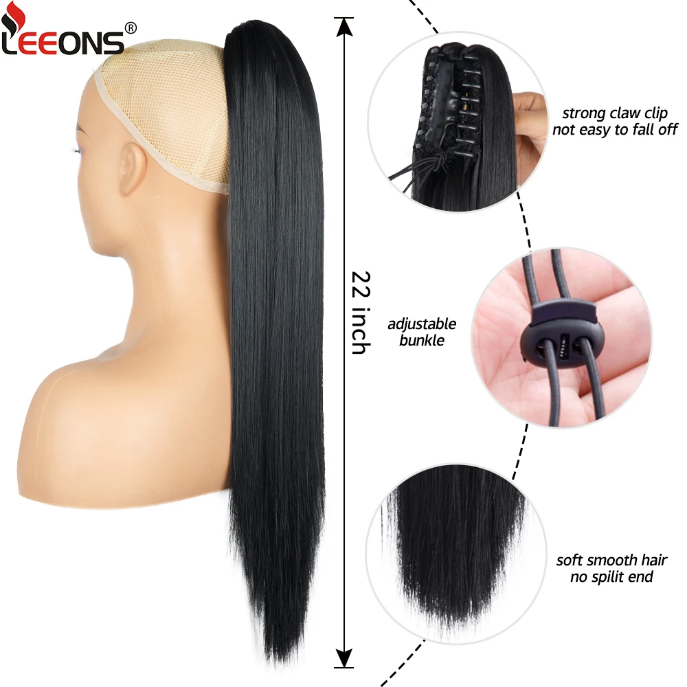 Black Blonde Straight Fake Hair Pieces Claw Clip In Ponytail 22 Inch Synthetic High Temperature Fiber Hair Extensions For Women