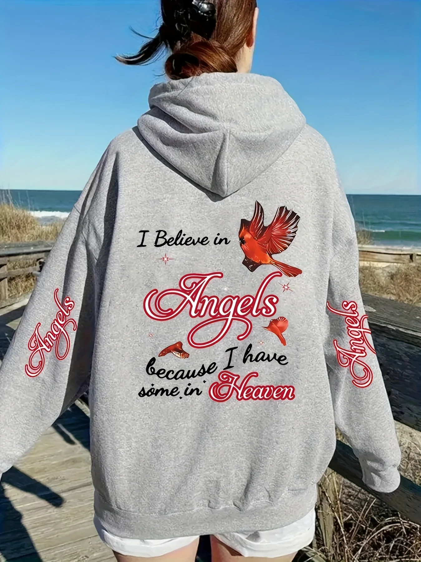 Unisex Men's Women's Angels Heaven Cardinal Graphic Print Oversized Hoodie Black Christian Streetwear Long Sleeve Pullover Top