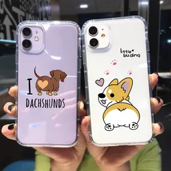 Cartoon Dog Corgi Clear Phone Case for IPhone 14 13 12 Mini 7 11 Pro Max X XS MAX XR SE2 8 14Plus Animal Soft TPU Silicone Cover
