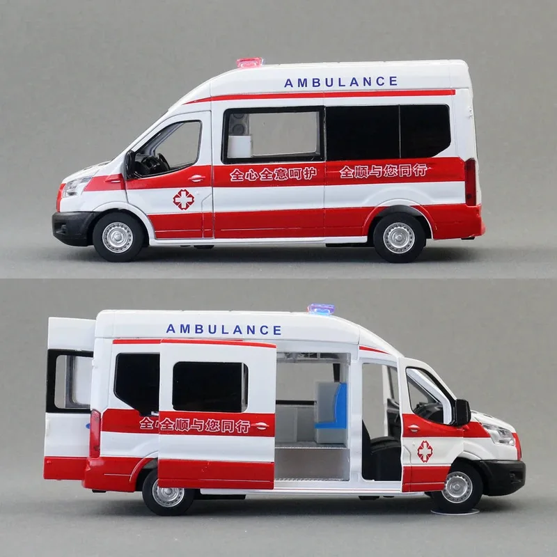 Transit Ambulance Toys Car For Children Diecast Model Vehicle Miniature Pull Back Sound & Light Collection Gift Boy Kid