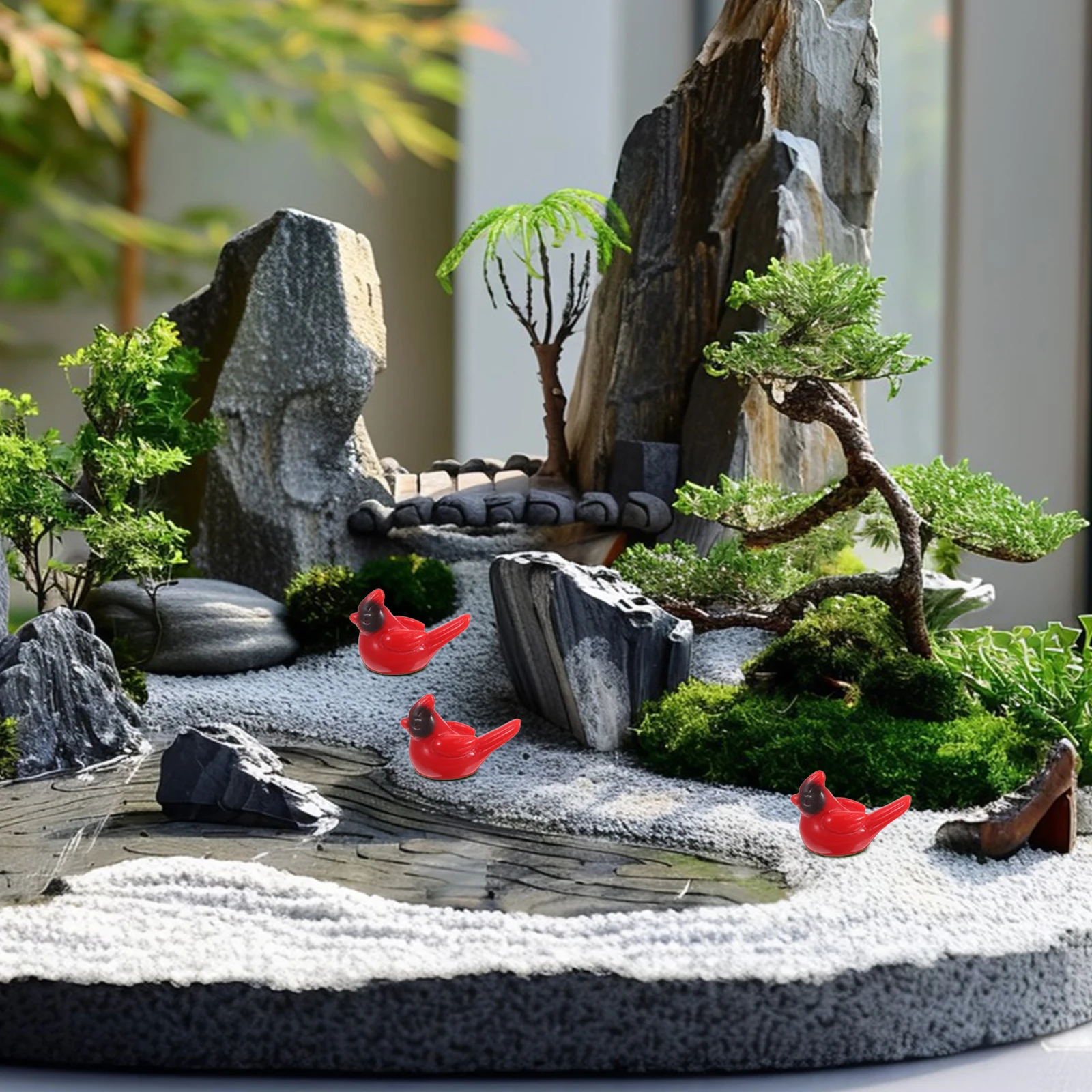 

50pcs Mini Resin Red Cardinal Bird Figurines Tiny Christmas Ornaments Miniature Garden Decor Fairy Landscape Birds Craftssmall