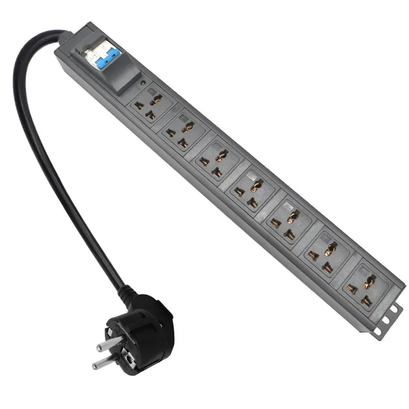 Power Strip com soquete universal, Power Cabinet Rack, Soquete de liga de alumínio, Cabo de extensão, 1.5U PDU, 10A, 2m, 16A, 4000W