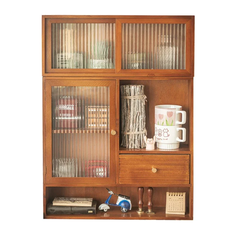 

High Appearance Level Dustproof Desktop Storage Shelves Cosmetics Organizer Box Cup Tea Set Organizers Storage Solid Wood