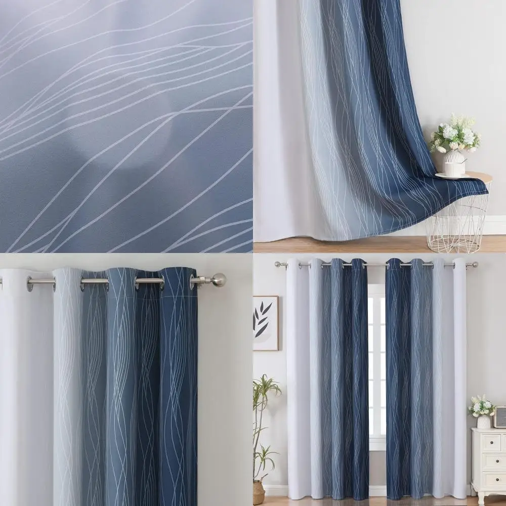 

Затемняющие шторы длиной 102 дюйма, 2 панели для гостиной, темно-синие и серовато-белые термоизолированные, полностью блокирующие свет