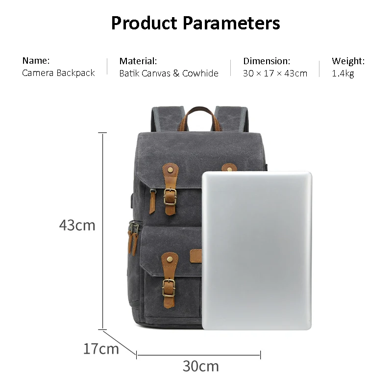 Retro Batik Canvas Photography Camera Backpack with USB Port fit 15.6 inch Laptop Waterproof Men Camera Bag for DSLR Drones