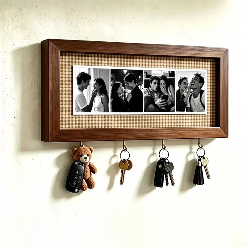 Kreativer Bilderrahmen für Paarfotos mit Schlüsselhaken, Wandmontierter Bilderrahmen, Vintage-Holzrahmen, Rechteckiger Holzbilderrahmen – Detail 8