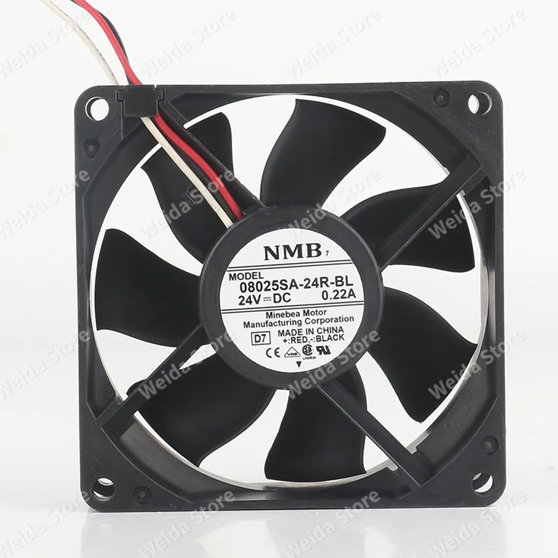 08025SA-24R-BL: A brand-new NMB fan with specifications of 8025 8cm in diameter 24V power supply 0.22A current and 3-wire co