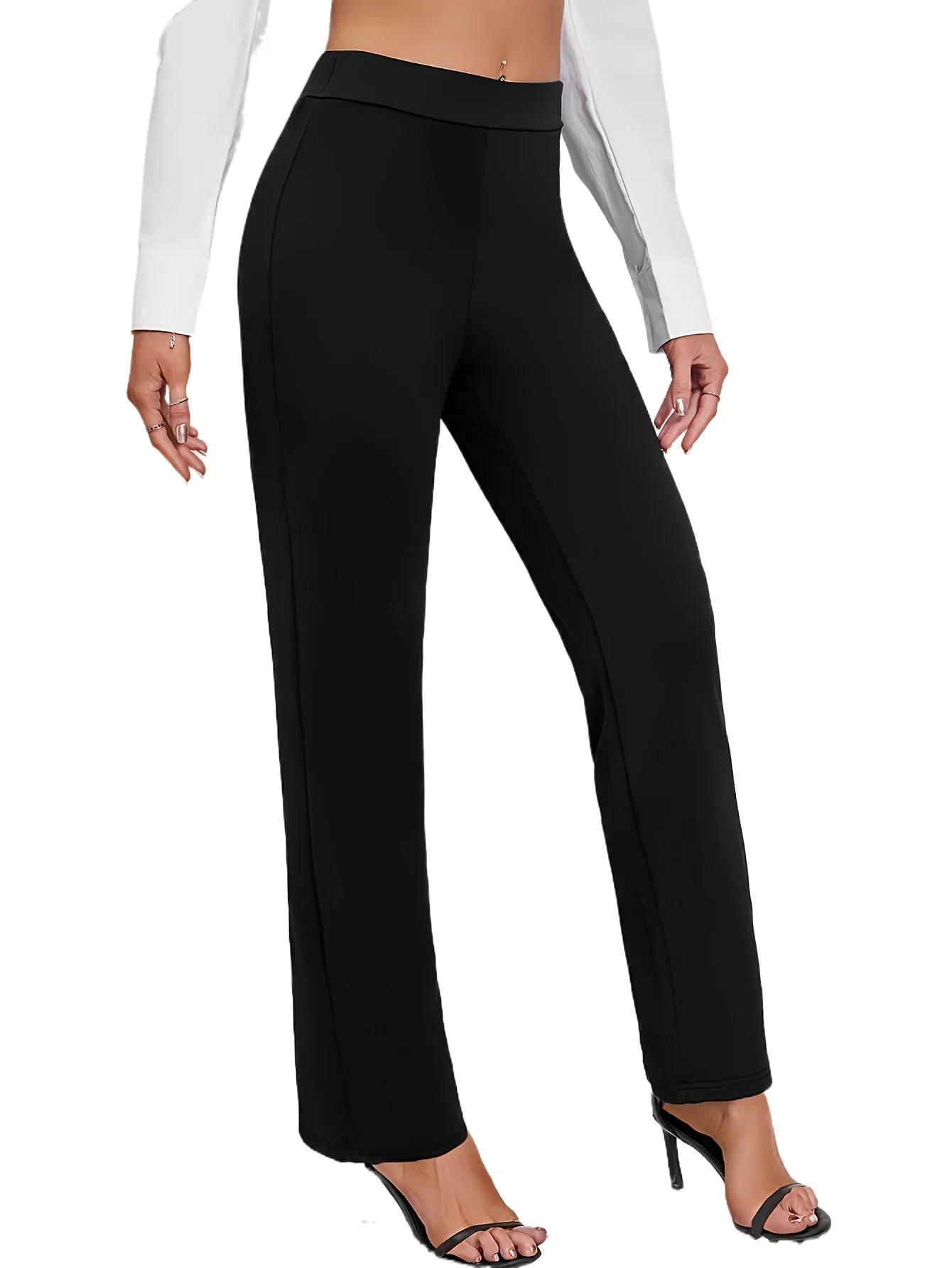   2025 casual elegante magro calças retas mulheres cintura elástica elástico emagrecimento preto diário escritório