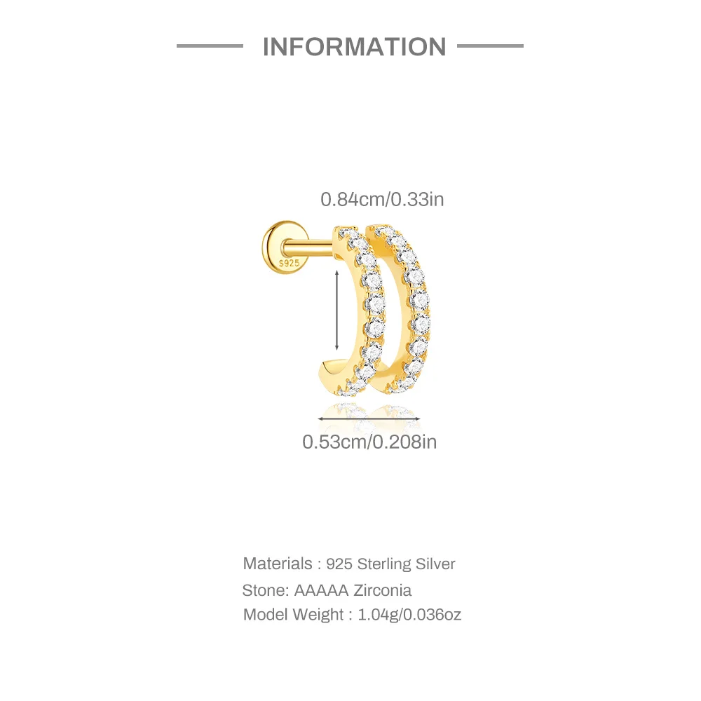 AIDE 925 Sterling Silver Single Shiny Zircon Piercing Stud Earring for Women Ear Studs Cartilage Ear Bone Body Fine Jewelry 1pc