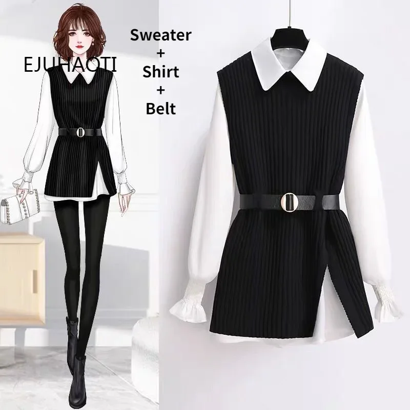 Womens Tops Korean Style Spring New Waistcoat Sweater Women Elegant Fashion Knitted Vest Office Lady Turn-down Collar Vests