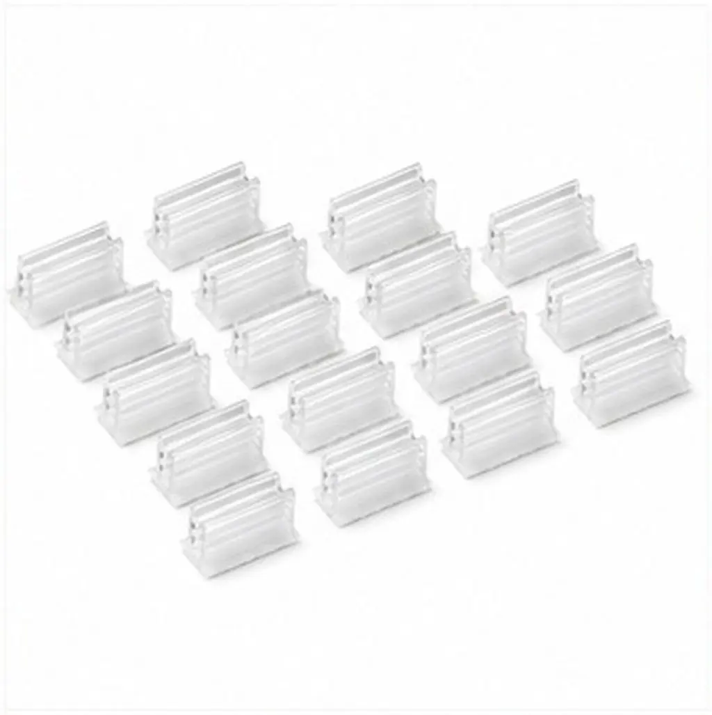 100Pcs Desktop Business Card Holder Clear Plastic Self Adhesive Mini Office Desk Organizer Stand for Name Cards Meetings Events