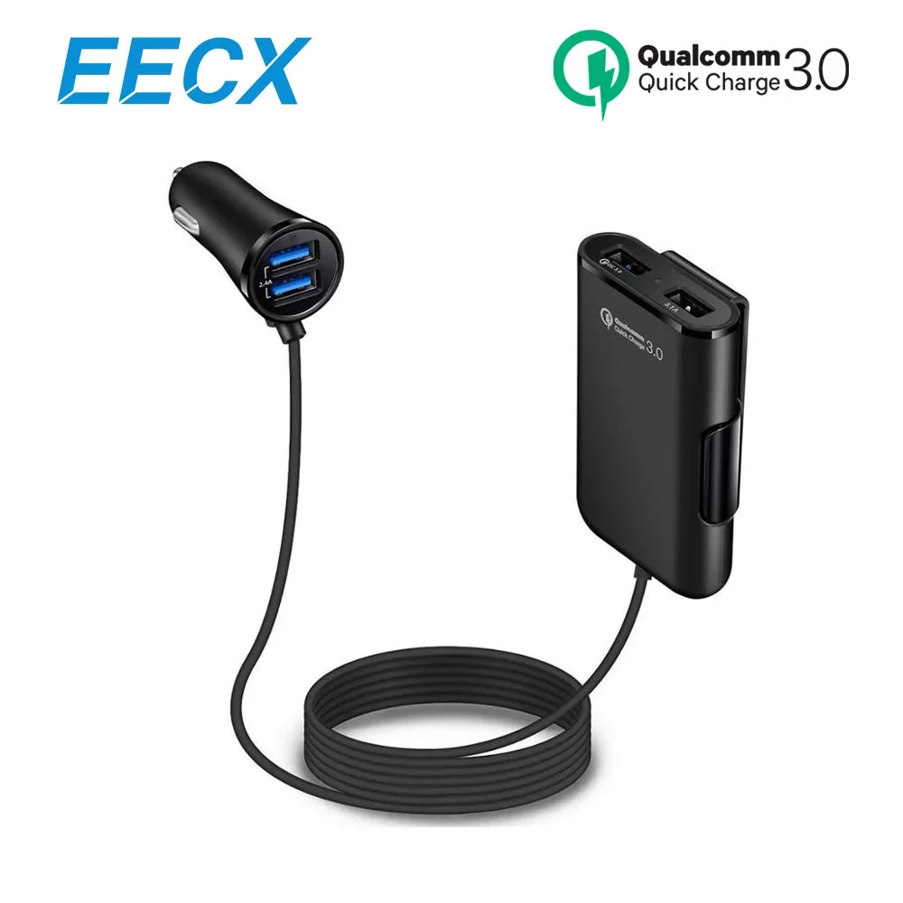 

4 Port USB Car Charger Quick Charge QC3.0 Hub Four Port Rear Car charger For iPhone 11 12 Pro Max Huawei Xiaomi Car Charger