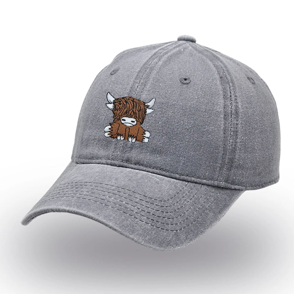 Scottish Highland Cow Baseball Cap Embroidered Retro Scotch Cow Dad Hat Cotton Unisex