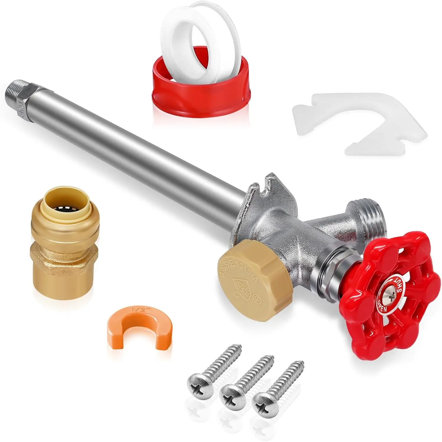 

10inch Anti-Siphon Frost Free Sillcock, No Lead Brass Frost Proof Outdoor Water Faucet, 1/2" Push-to-Fit Connector X 3/