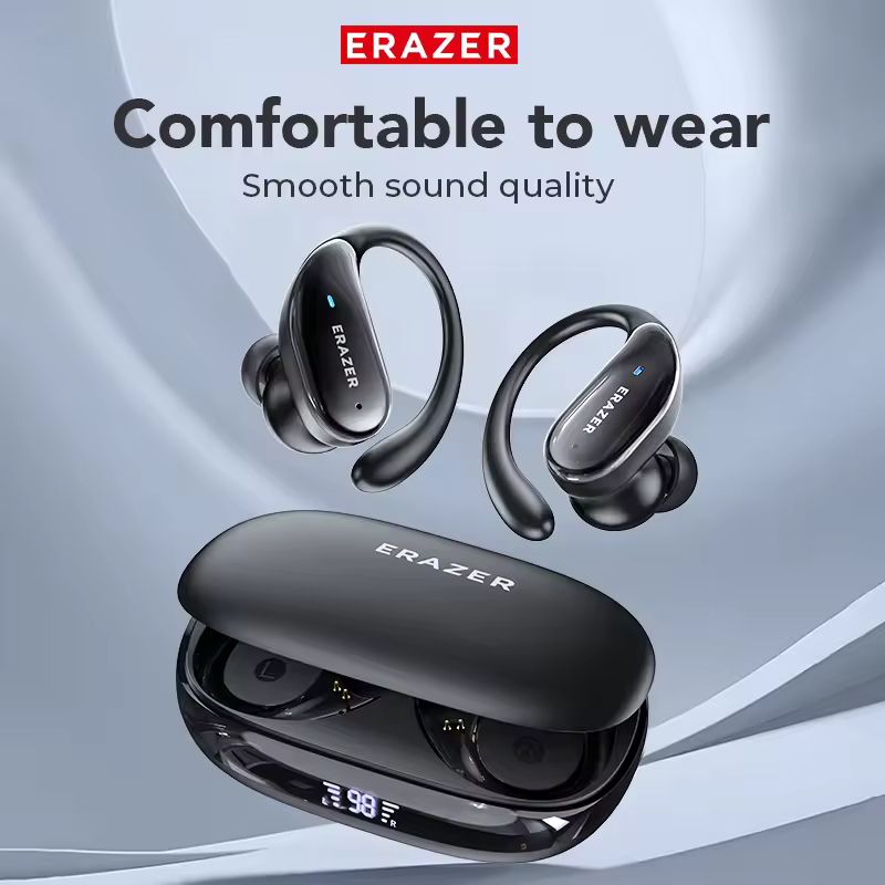 Спортивные беспроводные наушники ERAZER XT80 с микрофоном, кнопочным управлением, светодиодным индикатором заряда батареи и стереозвуком Hi-Fi.